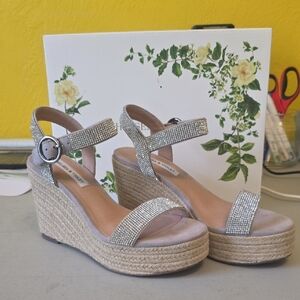 6.5 6 1/2 Chelsea & Violet Rhonestone Wedge Sandals NEW